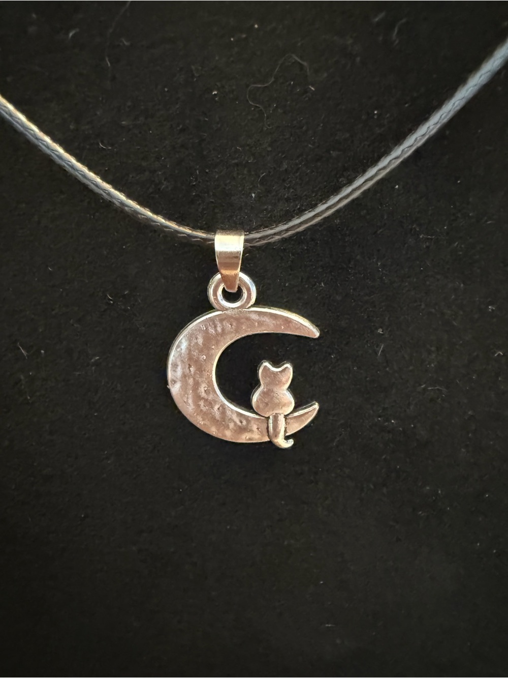 ✴️New✴️Silver Cat on Crescent Moon Pendant